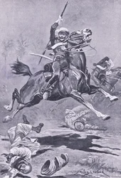 Die 9. Lanzenreiter in Delhi, 1857, Illustration aus British Battles on Land and Sea, 1915