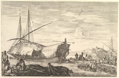 Eine mit Segeln bedeckte Galeere aus „Ansichten des Hafens von Livorno“