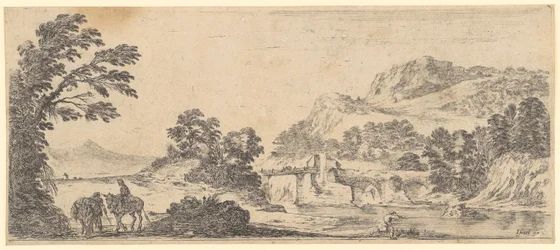 Flusslandschaft mit Steinbrücke