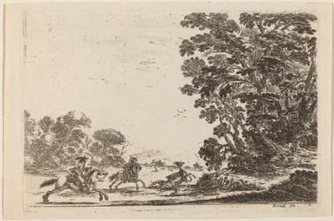 Wald mit Hirschjagd