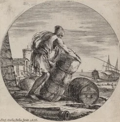 Galeerensklave zieht die Ladung eines Schiffes