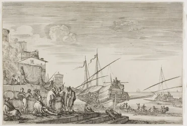 Ansichten des Hafens von Livorno: Häuser mit Blick auf einen Hafen