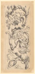 Ornamentales Panel mit drei Sphinxen, Blatt 3 der Folge „Ornamente oder Grotesken“
