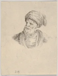 Tafel 12: Büste eines alten türkischen Mannes mit Turban, nach links blickend, aus Verschiedene, 1650