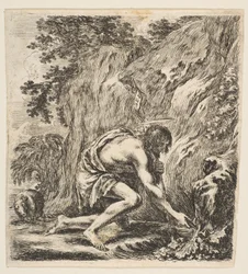Johannes der Täufer schöpft Wasser aus einer Quelle, ca. 1649
