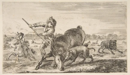 Hirsch in der Enge, aus Tierjagden Chasses à différents animaux, ca. 1654