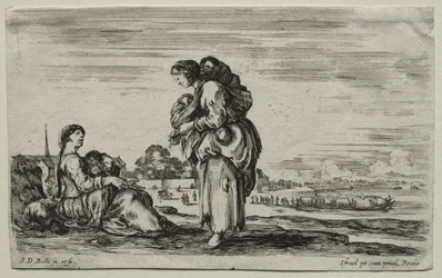 Verschiedene Figuren und Landschaften: Zwei miteinander plaudernde Mütter, 1649.