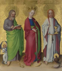Die heiligen Matthäus, Katharina von Alexandrien und Johannes der Evangelist. Um 1450