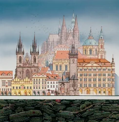 Prager Gebäude und russische Panzer, ca. 1980-1991