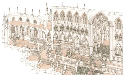 Der Chor der Westminster Abbey zur Zeit der Krönung von König Heinrich IV. im Jahr 1399