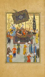Khusrau auf seinem Thron sitzend, Folio 64 aus einem Khamsa-Quintett von Nizami, A.H. 931 A.D. 1524-25