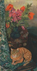 Blumenstrauß und Katze