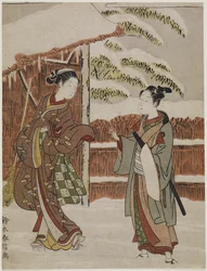 Mitate einer Szene aus dem Kabuki-Stück Frauen-Version von Ptted Trees, ca. 1768