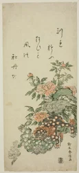 Pfingstrosen und chinesische Löwen