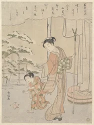 Gedicht von Fujiwara no Motozane (ca. 860) aus der Serie Sechsunddreißig Dichter