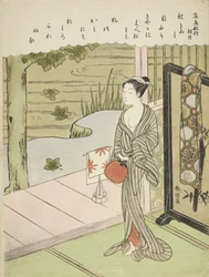 Gedicht von Fujiwara no Toshiyuki, aus einer unbetitelten Serie von Sechsunddreißig Unsterblichen Dichtern, ca. 1767-68