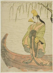 Shirabyoshi-Tänzerin stehend im Asazuma-Boot