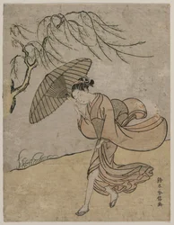 Frau läuft an einer Weide im Wind vorbei, 1766 oder 1767