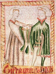 Eine Hochzeit, aus den Nationalen Gesetzbüchern von Magnus Eriksson (1319-64) ca. 1450