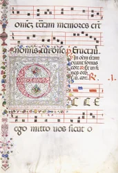 Ein großes verziertes Initial "E", ca. 1500