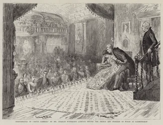 Aufführung von David Garrick durch Mr. Charles Wyndhams Gesellschaft vor dem Prinzen und der Prinzessin von Wales in Sandringham