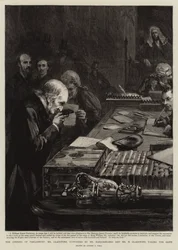 Die Eröffnung des Parlaments, Mr. Gladstone, unterstützt von Mr. Marjoribanks und Mr. H. Gladstone, leistet den Eid