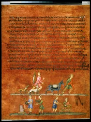 Ganzseitig: Text und Miniatur: Esau kehrt von der Jagd zurück