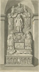 Innenraum der Patshull Church - Astley-Gräber: Sepia-Zeichnung, nd [spätes 18. Jh.] (Druck)