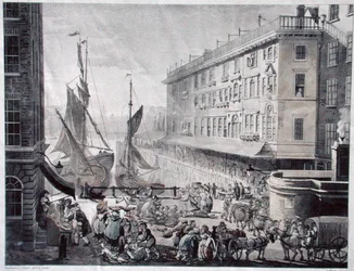 Billingsgate Market, graviert von J. Bluck