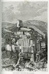 Das Kloster Mar-Saba (Mar Saba) (Palästina). Taylors Gravur, um die Geschichte von Syrien heute zu illustrieren, von M. Lortet, Dekan der Medizinischen Fakultät von Lyon, beauftragt mit einer wissenschaftlichen Mission durch das Bildungsministerium, veröff
