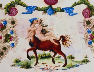 Zentaur und weibliche Figur, Band II f 287, v, Bibel von Borso d