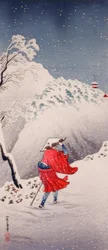 Schneebedeckter Abend auf einem Gebirgspfad