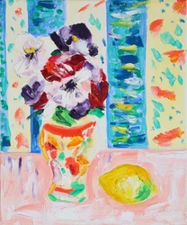 Lebendige Blumen und Zitrone