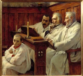 Das Glaubensbekenntnis: Priester und Chorkind lesen die Bibel