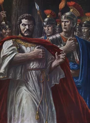 Römische Antike: Der Tod des römischen Kaisers Caracalla, ermordet von Julius Martialis, 217 n. Chr.