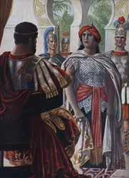 Römische Antike: Die Königin des Palmyrenischen Reiches Zenobia, gefangen vom römischen Kaiser Aurelian, 272 n. Chr.