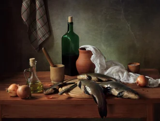 Rustikales Fisch Stillleben