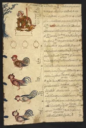 Or 4830 f.20, Das Jahr des Hahns, aus einem „thailändischen Wahrsagehandbuch (Phrommachat) mit Horoskopen auf Grundlage des chinesischen Tierkreises“