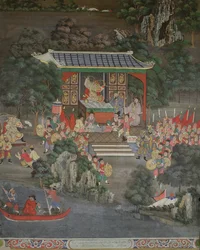 Szene mit chinesischem Einfluss, Sala Geng, Wat Bowonniwet Vihara, Bangkok