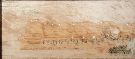 Skizze des Angriffs auf Koonja, 3. Oktober 1824