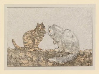 Zwei Katzen auf einer Mauer