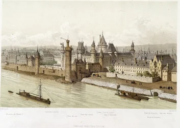 Der Louvre zur Zeit von Karl V. (um 1380) - in „Paris vom 13. Jahrhundert bis heute“ von Hoffbauer, ed. Firmin Didot & Cie