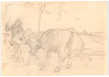 Viehhirte mit drei Kälbern