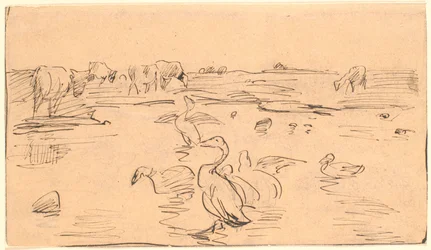Vandhul mit Gänsen und Kühen