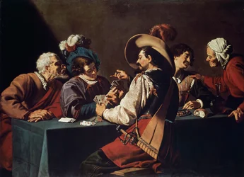 Kartenspieler, von Theodor Rombouts (1597-1637), Öl auf Leinwand. Flandern