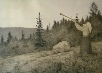 Oben unter dem Berg erklingt ein Holzblasinstrument