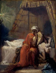 Desdemonas Tod. Illustration zu „Othello oder der Mohr von Venedig“ (Othello, der Mohr von Venedig), einer Tragödie von William Shakespeare (1604)