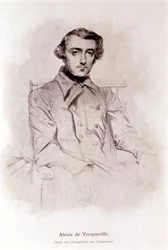 Porträt von Alexis de Tocqueville. Lithographie von Chasseriau. 19. Jahrhundert.