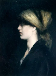 Chiaroscuro, ein Profil, der goldene Schal, ca. 1900