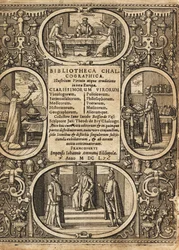 Frontispiz mit Vignetten von Wissenschaftlern innerhalb von Rahmen